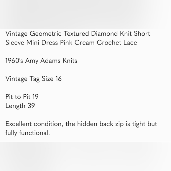 Vintage Geometric Textured Diamond Knit Short Sleeve Mini Dress Pink Cream Lace - Picture 9 of 9